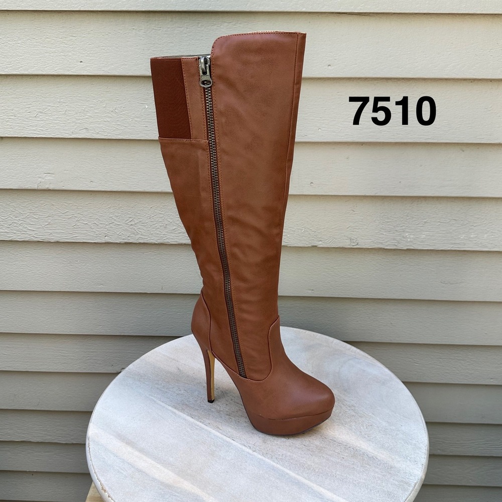 Michael Antonio Brandy Whiskey PU Knee High Platform Stiletto Boots Mens 8.5